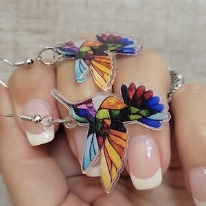 Hummingbird Stained Glass Mosaic Earrings